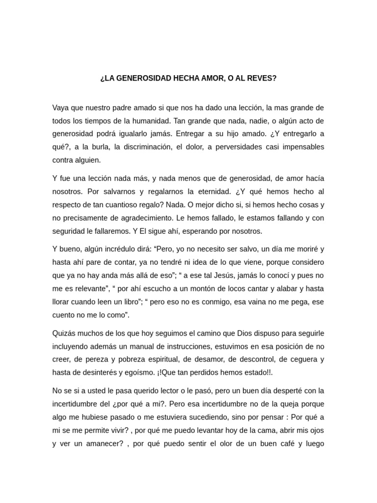 Generosidad y Amor: Lecciones Divinas | PDF | Amor