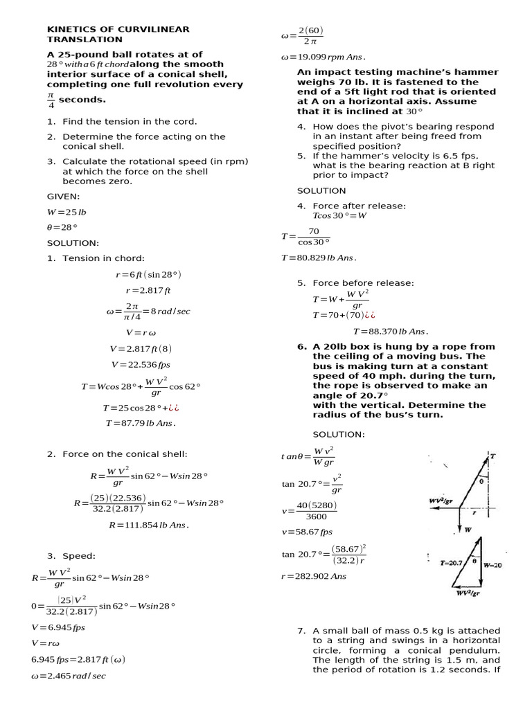 Curvilinear Motion Kinetics Analysis | PDF | Force | Mechanics