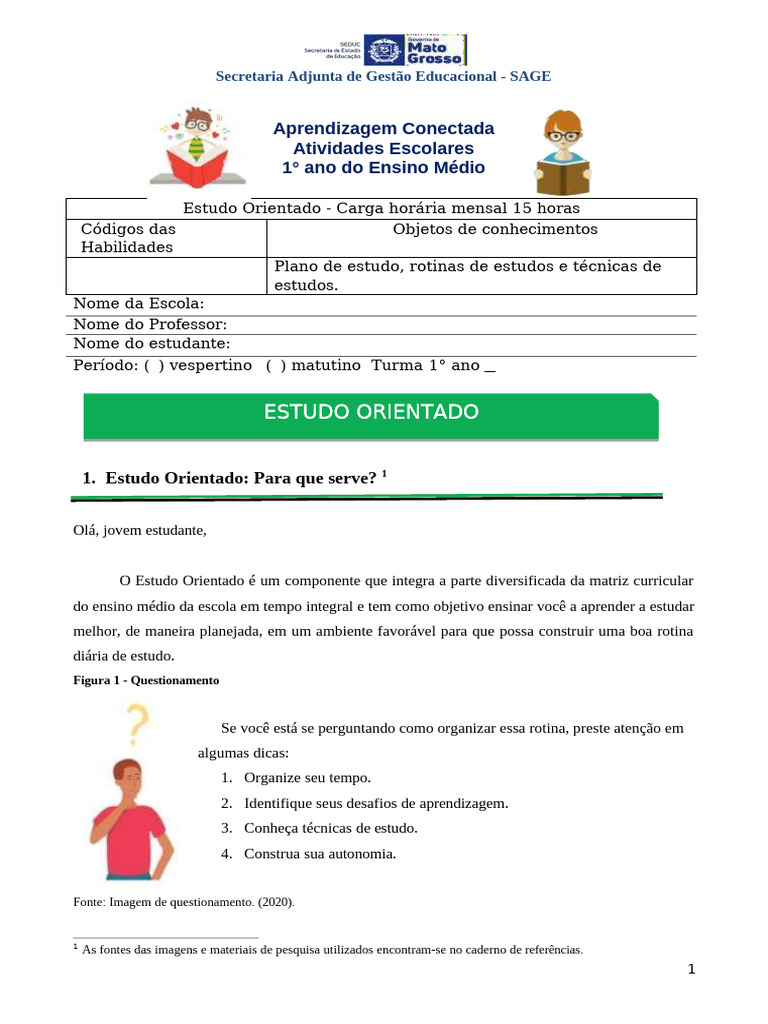 Plano de Estudo para 1° Ano do Ensino Médio | PDF | Abstract (resumo ...