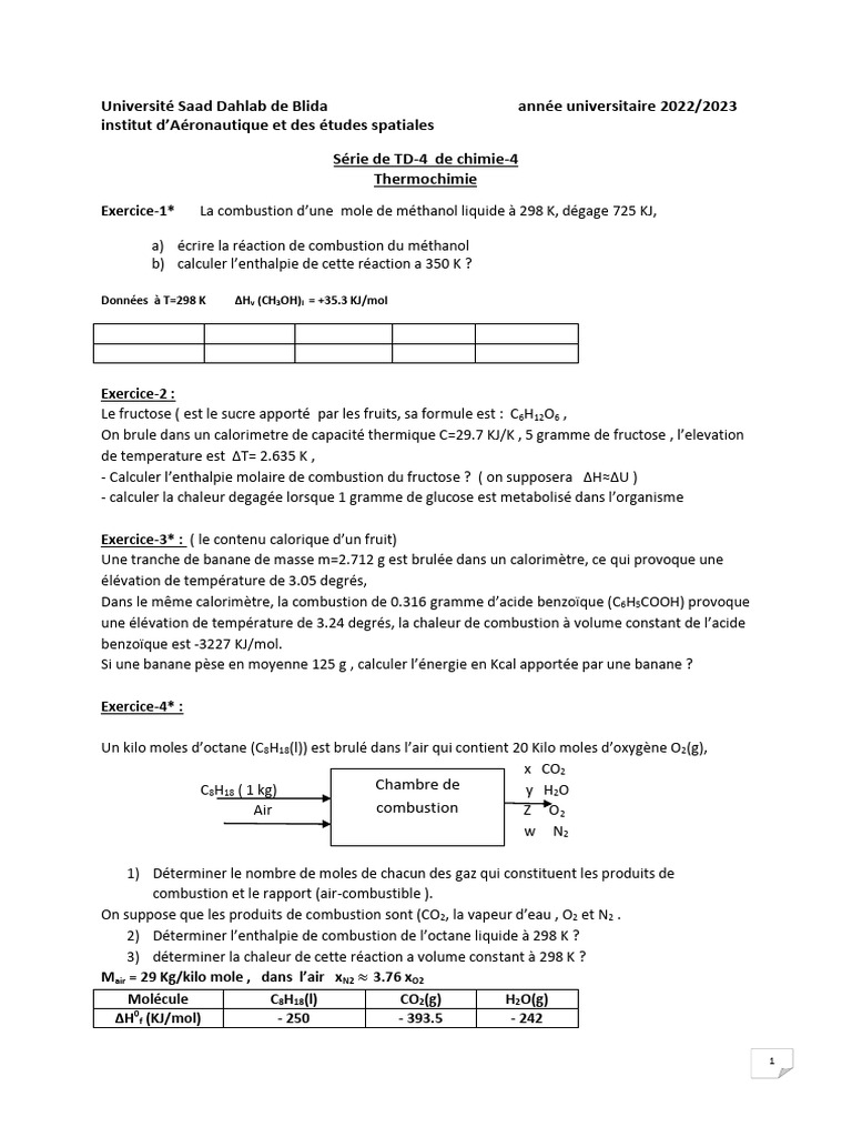 Combustion et enthalpies en chimie | PDF | La combustion | Enthalpie