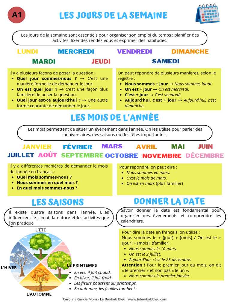 Jours et mois de l'année en français PDF Printemps Automne — free download