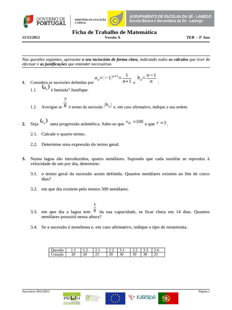 Exercícios de Matemática para 3º Ano | PDF