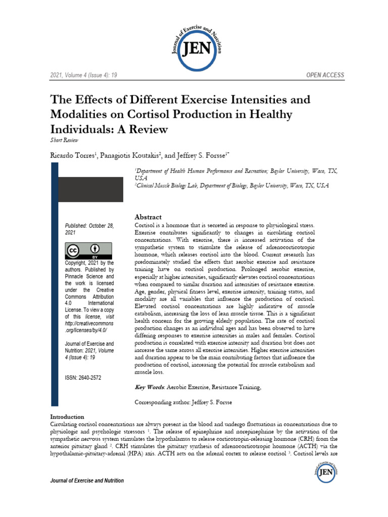 The Effects of Different Exercise Intensities and Modalities On ...