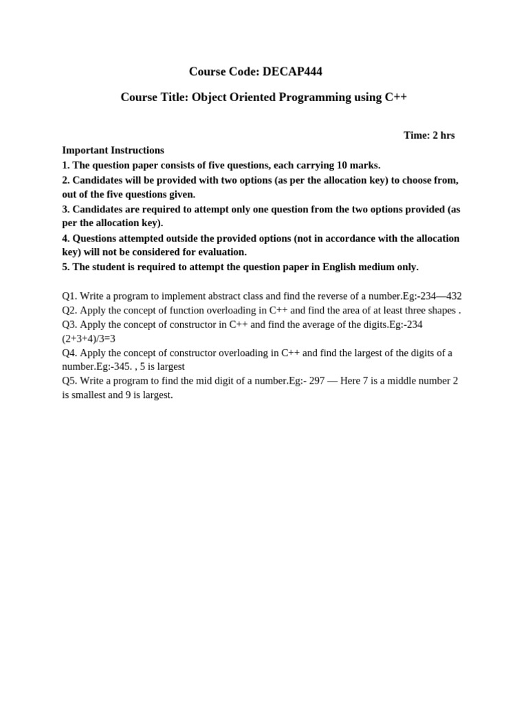 C++ Object Oriented Programming Exam | PDF
