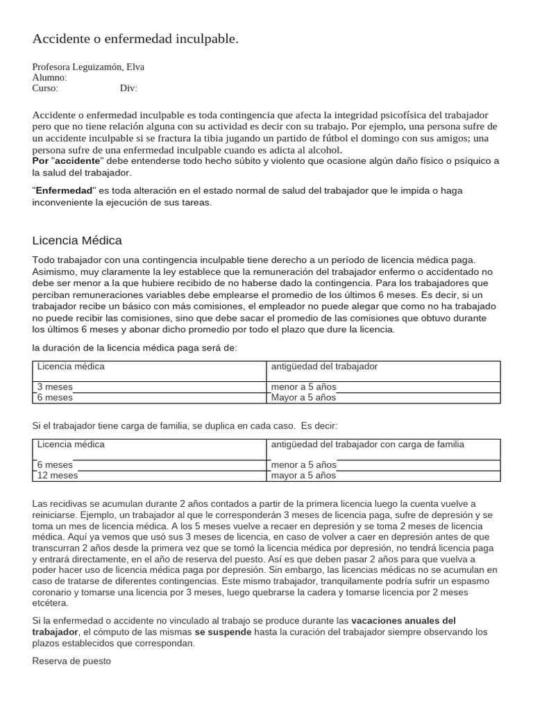 Despido y Licencia por Enfermedad Inculpable | PDF | Salario