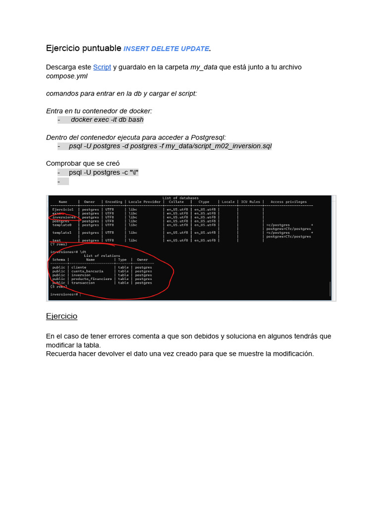 EJERCICIO INSERT DELETE UPDATE (1) | PDF | Postgre Sql | Bases de datos