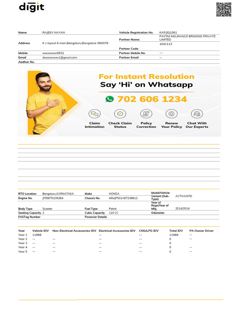 Go Digit General Insurance Ltd. Digit Two-Wheeler Package Policy | PDF ...