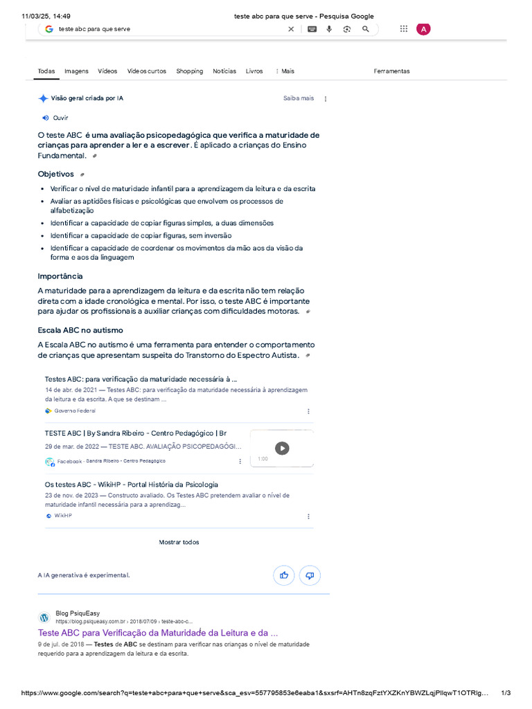 Teste ABC: Avaliação da Maturidade Infantil | PDF | Autismo | Aprendizado