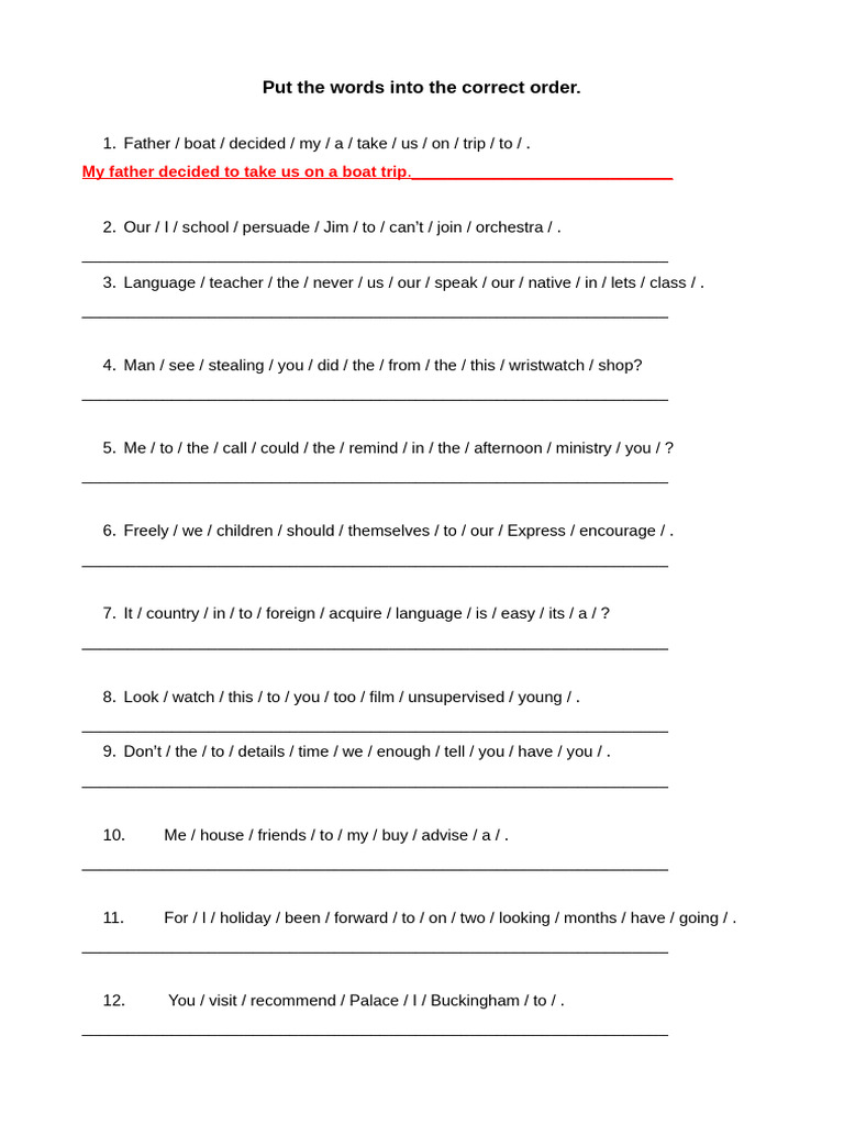 Sentence Rearrangement Exercises | PDF