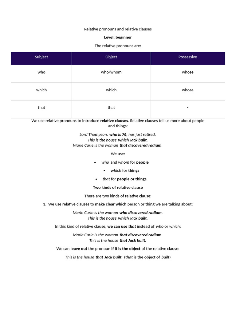 Understanding Relative Pronouns & Clauses | PDF