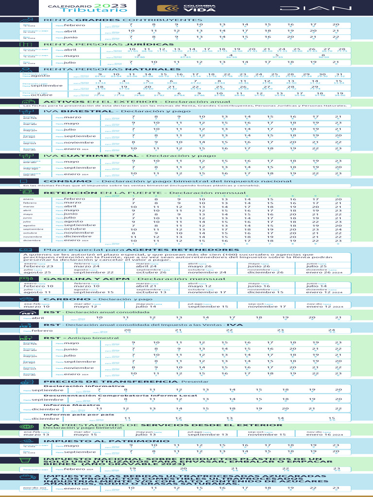 Calendario Tributario DIAN 2023 | PDF | Impuestos | Finanzas del gobierno