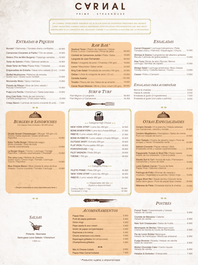 Menú del Restaurante Carnal | PDF | ensalada | filete