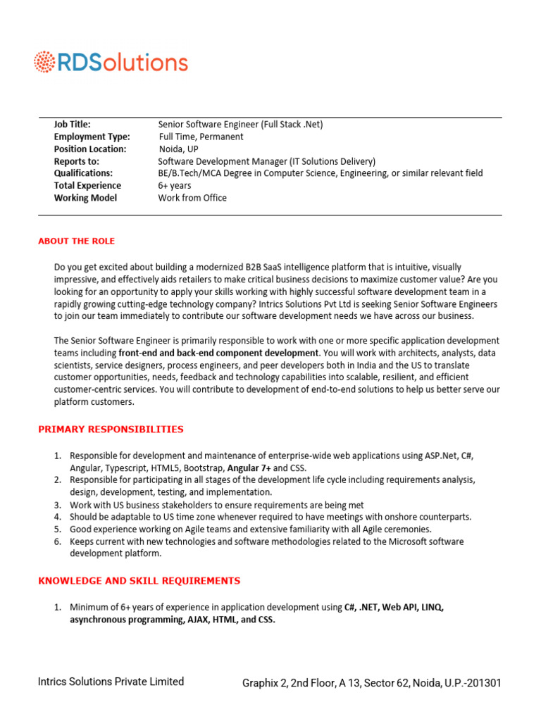 JD - Senior Software Engineer | PDF | Information Technology | Software ...