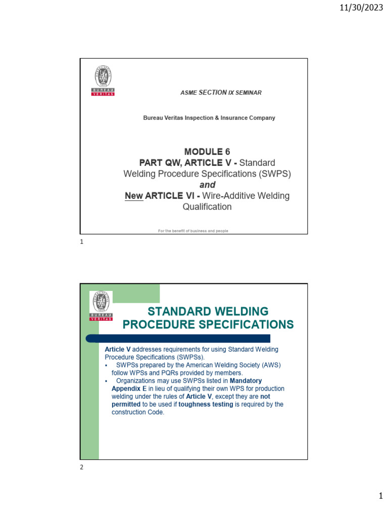 ASME IX Module 6: SWPS & Wire Welding | PDF | Welding | Construction