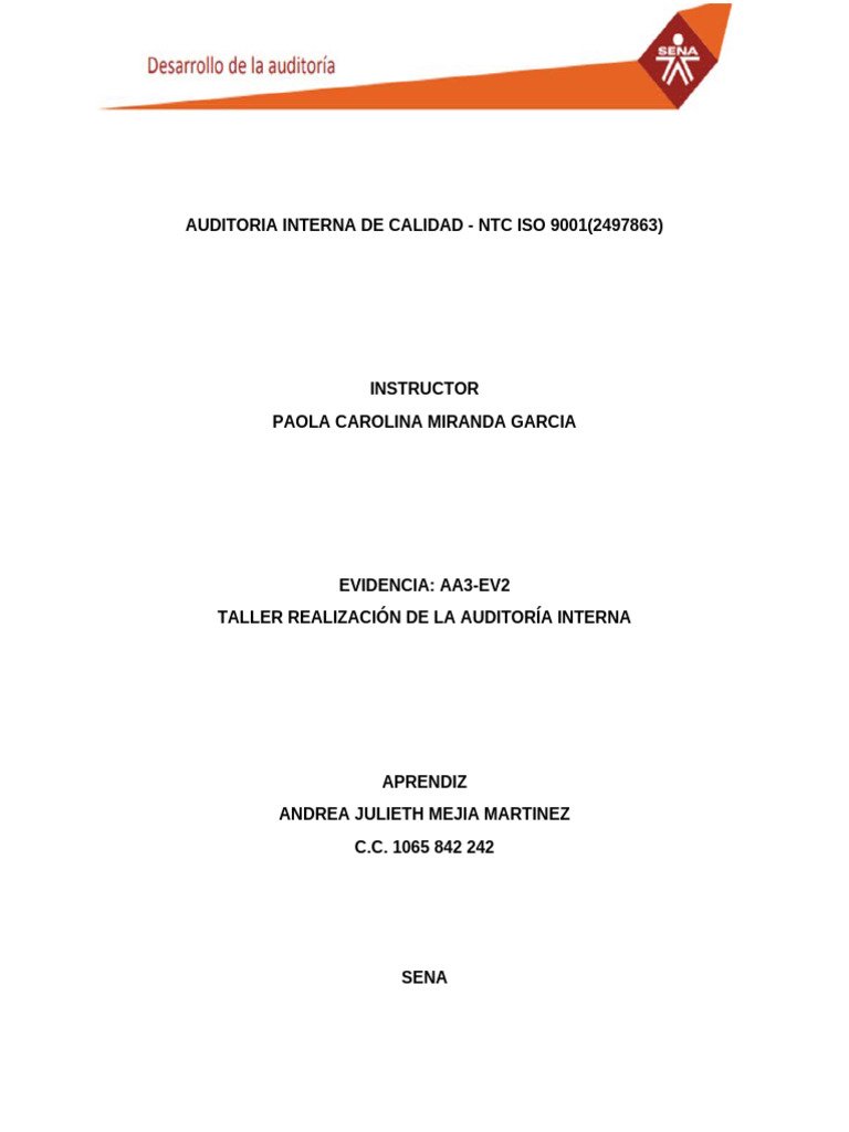 Auditoría Interna de Calidad ISO 9001 | PDF | Auditoría | Business