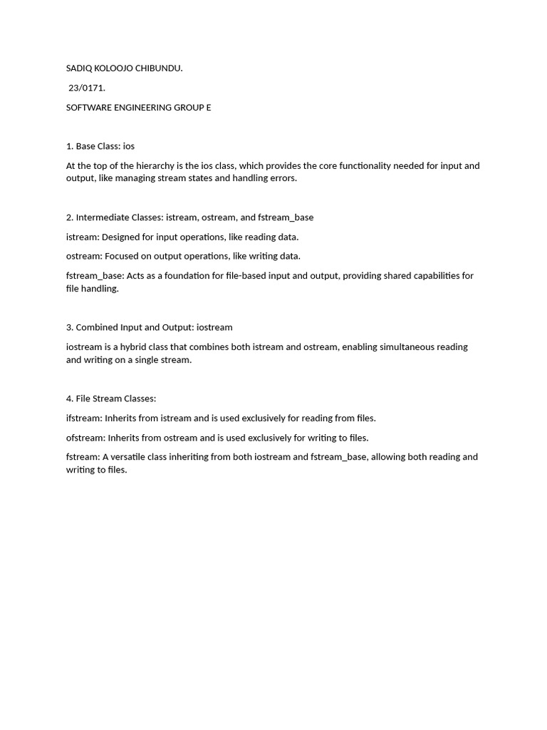Overview of C++ Stream Classes | PDF