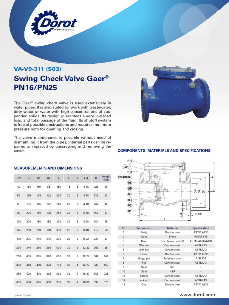 Gaer® Swing Check Valve Specifications | PDF | Valve | Equipment