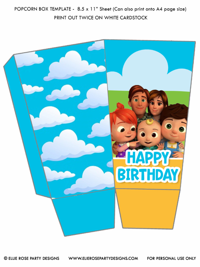 Cocomelon Popcorn Box Printing Template | PDF