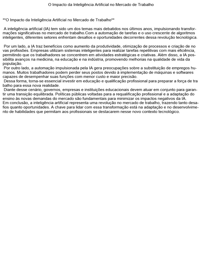Impacto da IA no Mercado de Trabalho | PDF