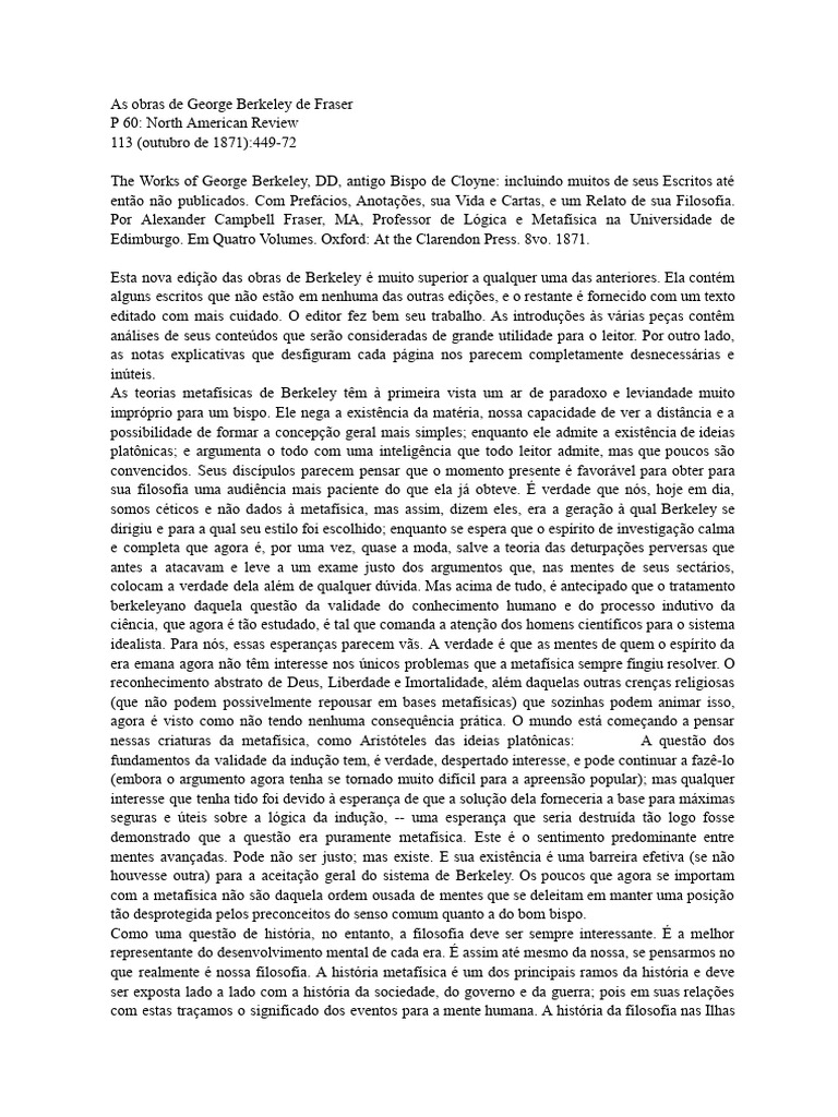 Análise das Obras de George Berkeley | PDF | Pensamento | Realidade