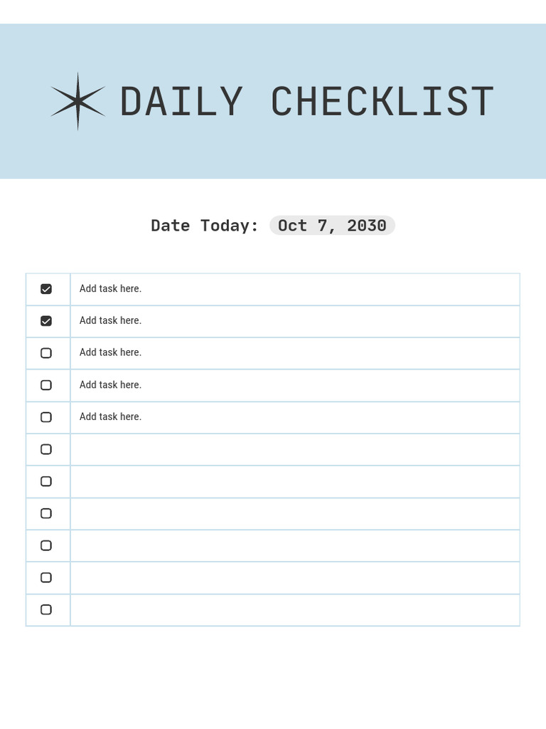 Daily Checklist Doc in Pastel Blue White Simple Typographic Style PDF | PDF