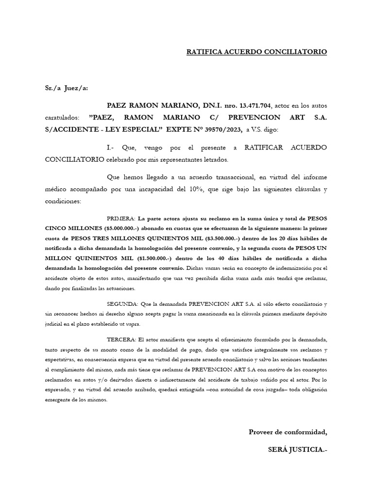Ratifica Acuerdo Conciliatorio | PDF | Justicia | Crimen y violencia
