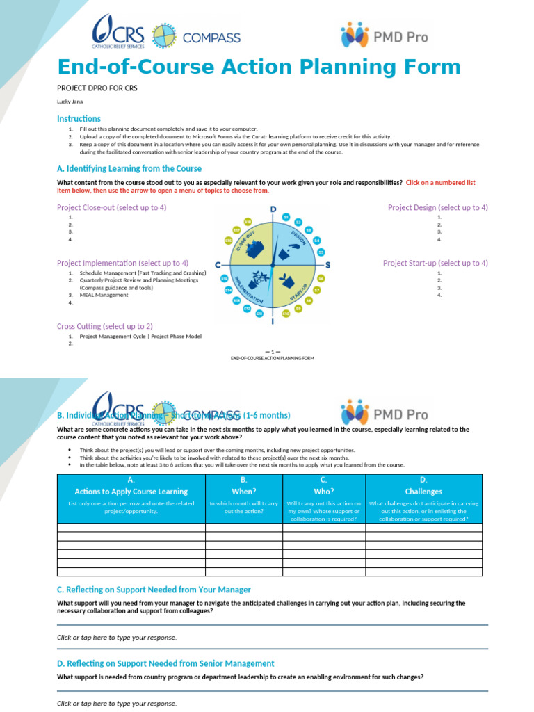 Participant End-of-Course Action Planning Form | PDF | Computing