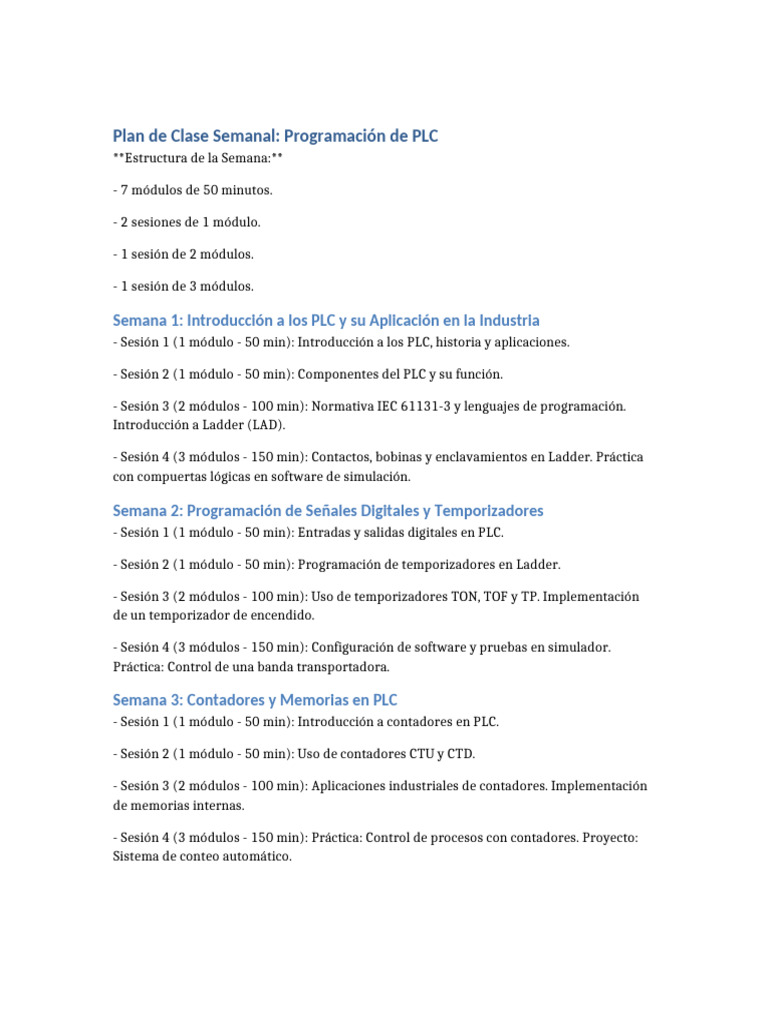 Plan de Clase: Programación de PLC | PDF