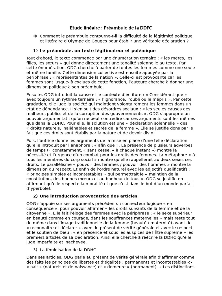 Analyse du Préambule d'Olympe de Gouges | PDF | Dieu | Vérité