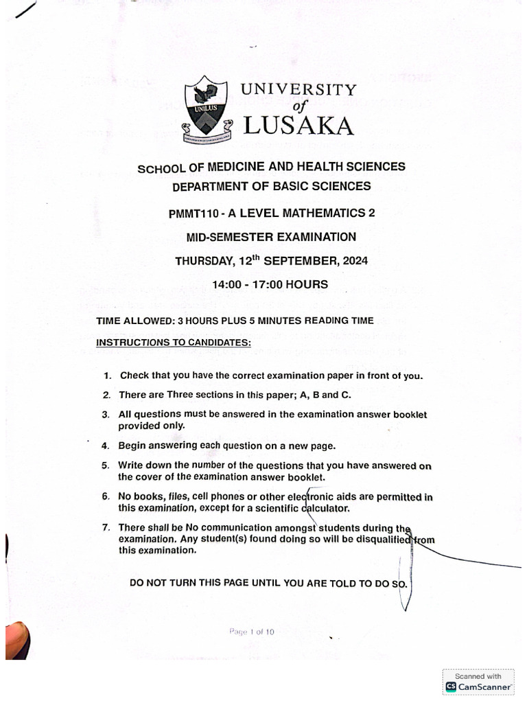 Mid Sem Math 12th Sept 2024 | PDF