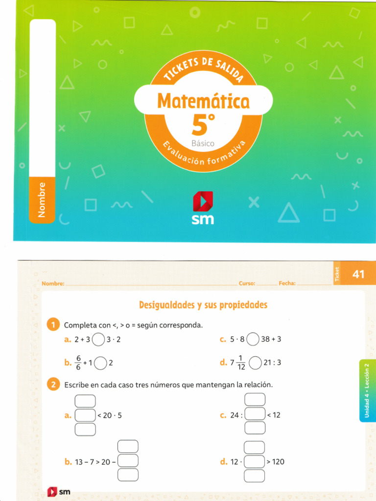 SM Savia Matemáticas - Ticket Salida - 5° Básico | PDF
