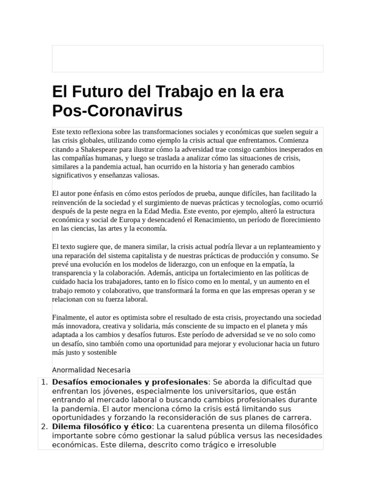 El Futuro Del Trabajo en La Era Pos | PDF | Evolución | Sociedad