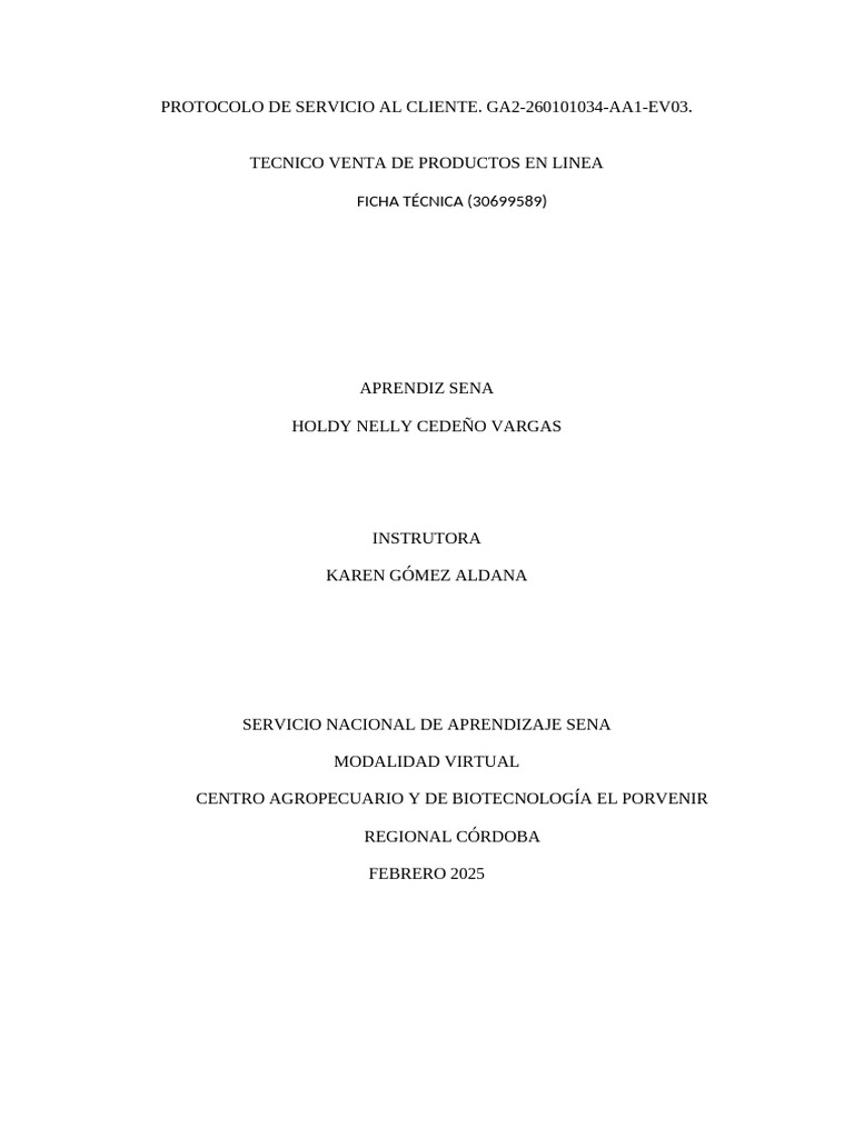 Protocolo de Servicio al Cliente SENA | PDF