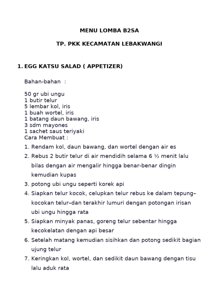 Menu Lomba B2SA TP PKK Lebakwangi | PDF