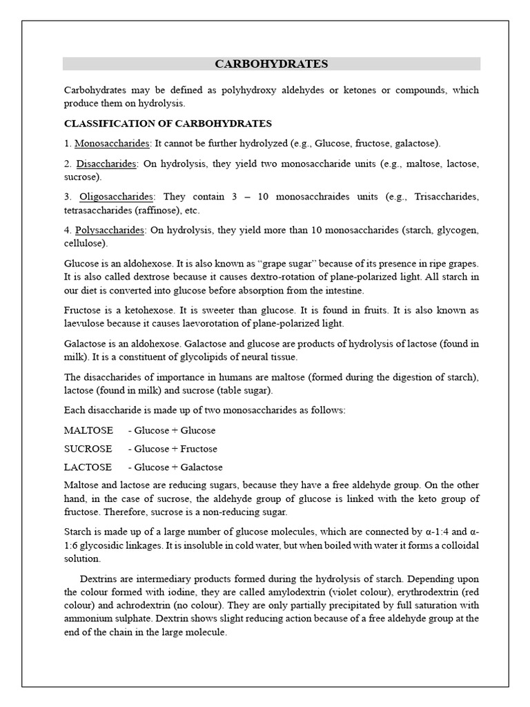 Understanding Carbohydrates and Tests | PDF | Glucose | Carbohydrates