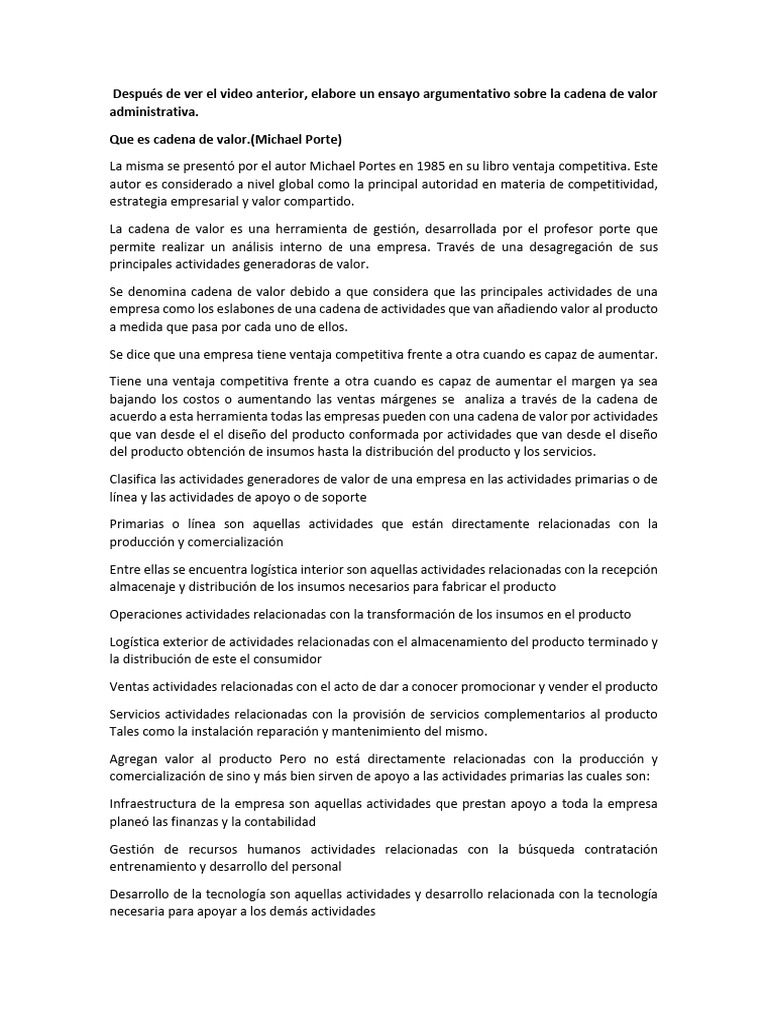 Cadena de Valor: Análisis y Ventajas Competitivas | PDF | Cadena de ...