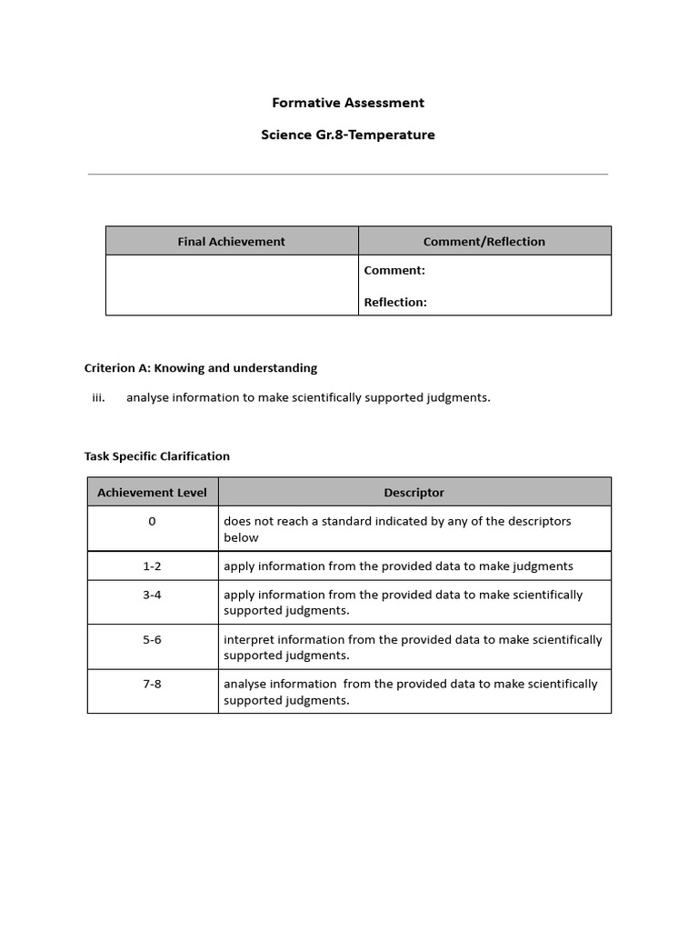 8th Grade Science: Temperature Assessment | PDF