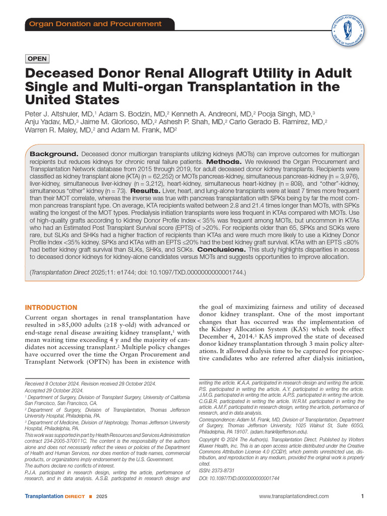 Deceased Donor Renal Allograft Utility in Adult.8 | PDF | Organ ...