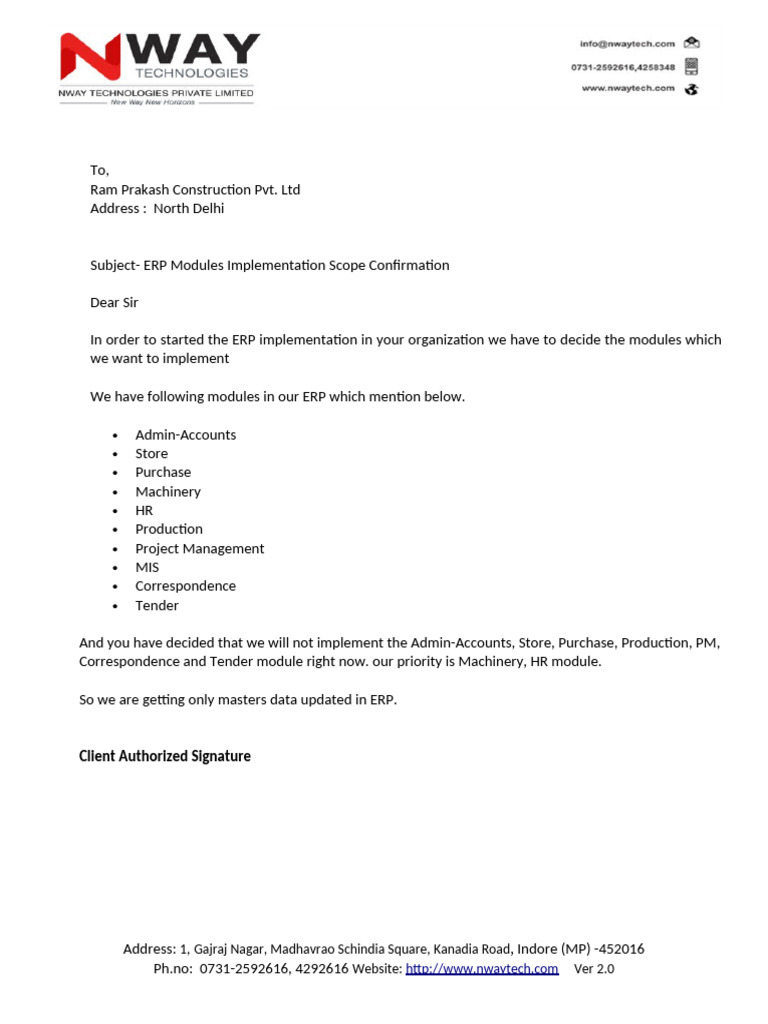 ERP Implementation Scope for Ram Prakash | PDF