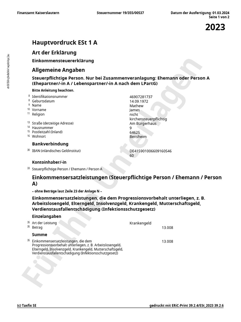 Taxdeclaration Germany | PDF