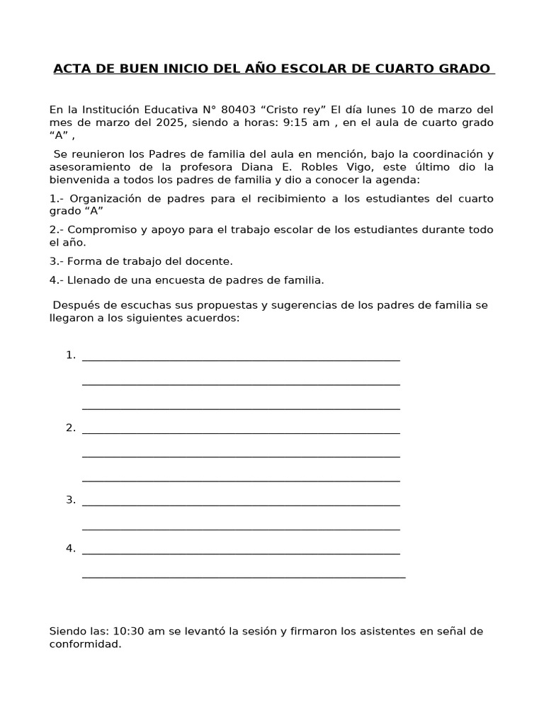 Acta de Buen Inicio Escolar 2025 | PDF