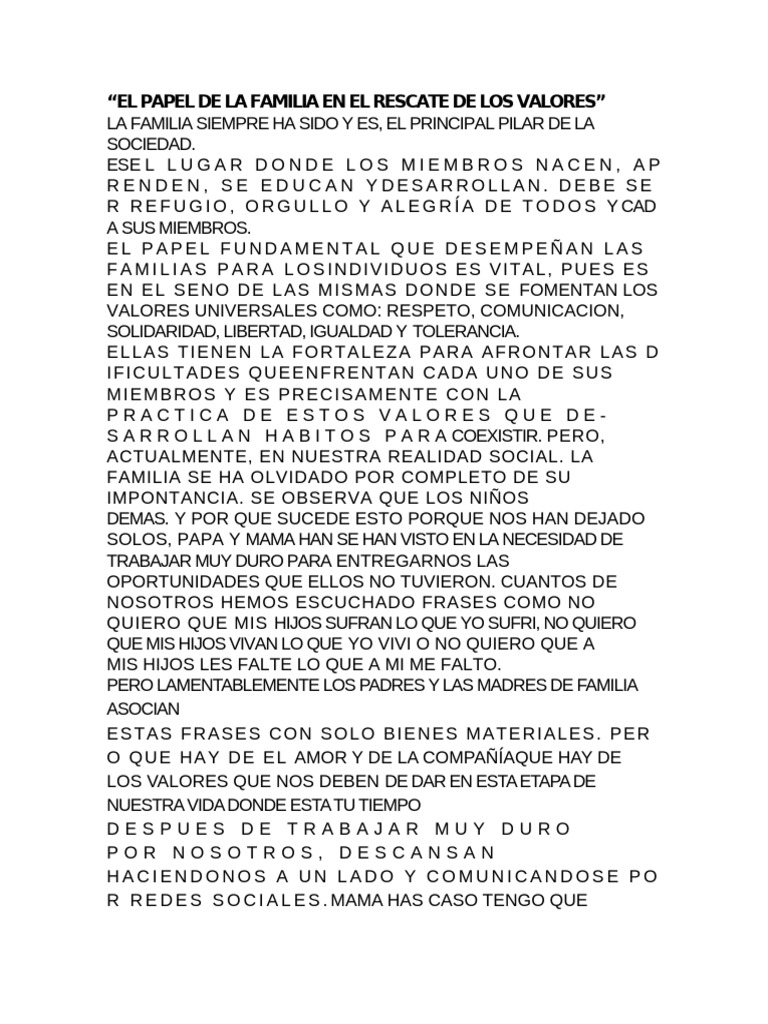 EL PAPEL DE LA FAMILIA EN EL RESCATE DE LOS VALORES | PDF