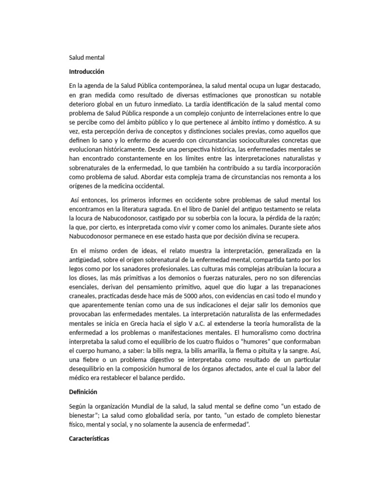 Importancia de la Salud Mental Actual | PDF | Salud mental | Trastorno ...