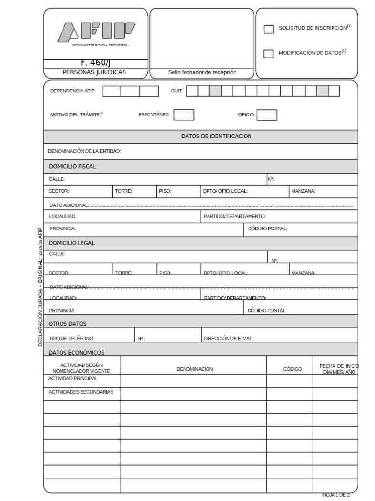 Formulario 460/J para Personas Jurídicas | PDF | Economias