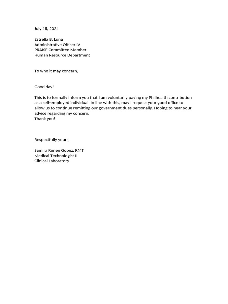 Self-Employed Philhealth Contribution Request | PDF