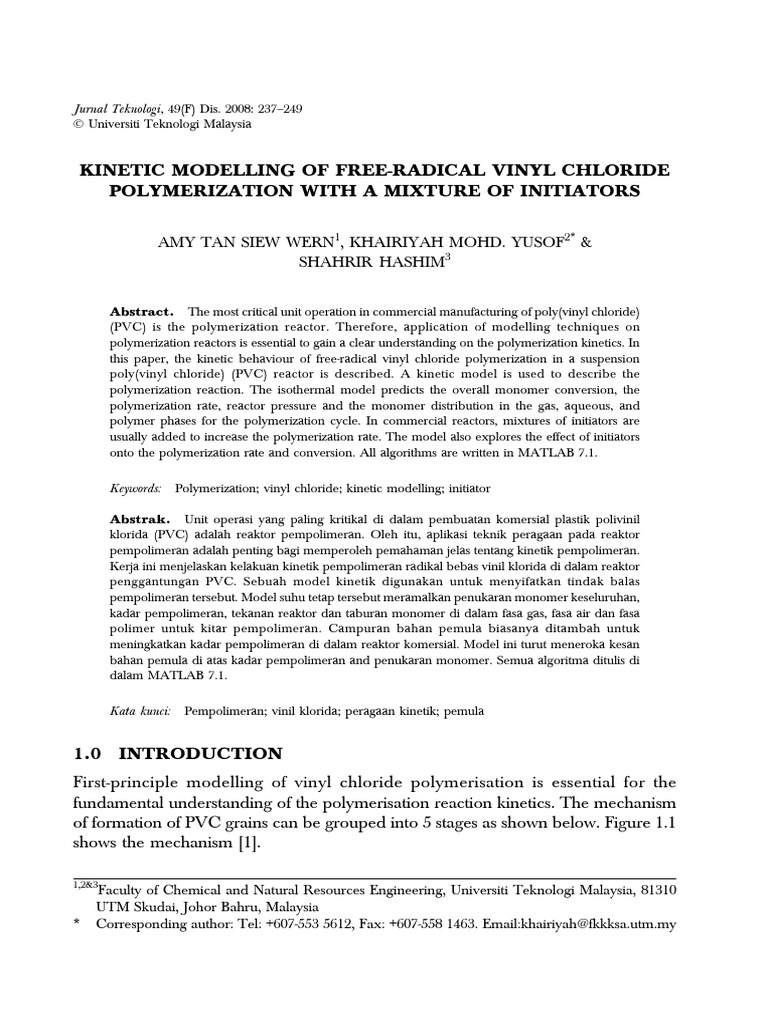 Kinetic Modeling of PVC Polymerization | PDF | Polymerization ...