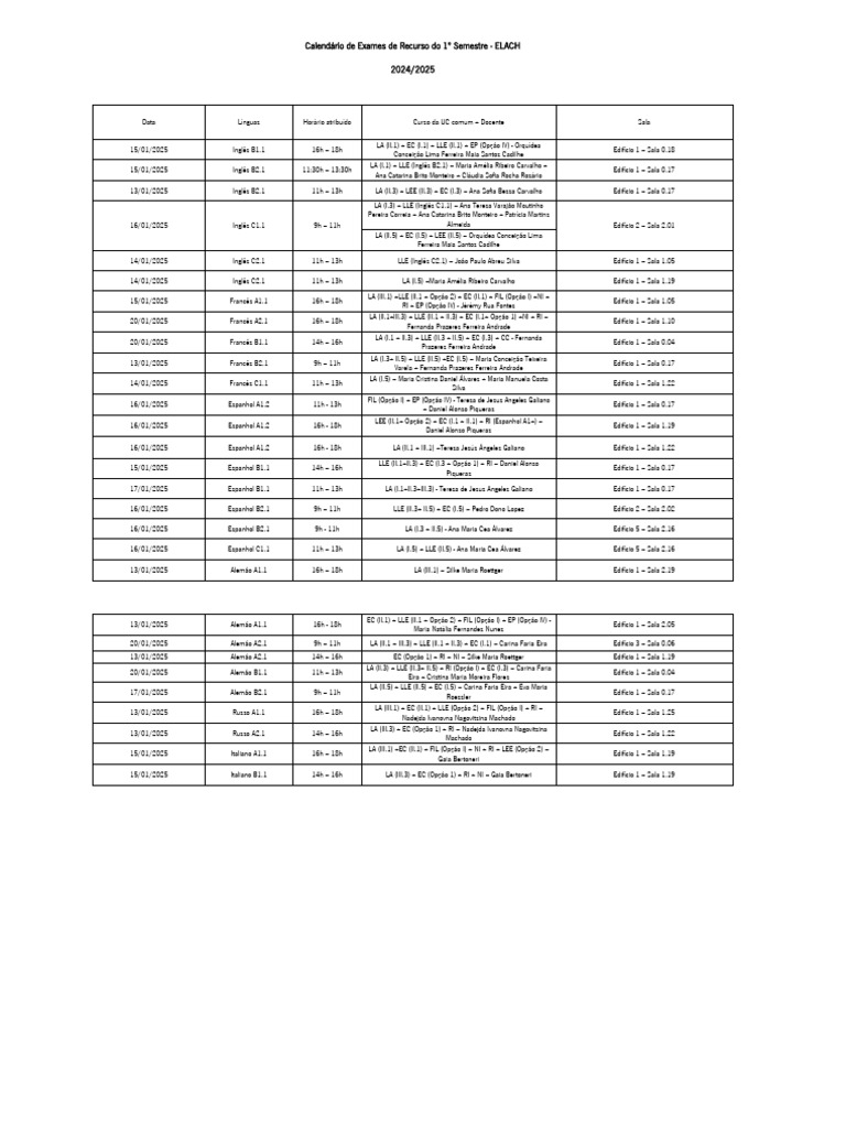 Calendário de Exames ELACH 2025 | PDF | Portugal | Educação em Artes ...