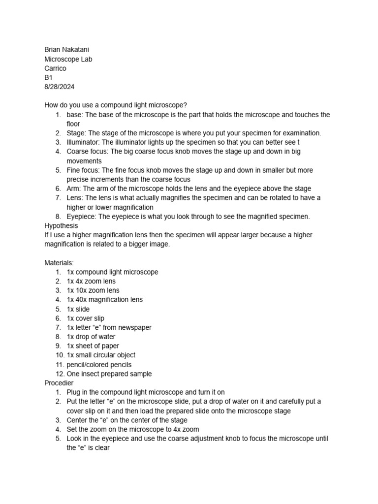 Microscope Lab Brian Pdf Electromagnetic Radiation Light