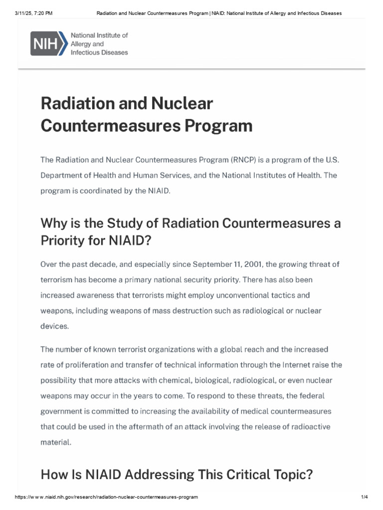 Radiation and Nuclear Countermeasures Program - NIAID - National ...