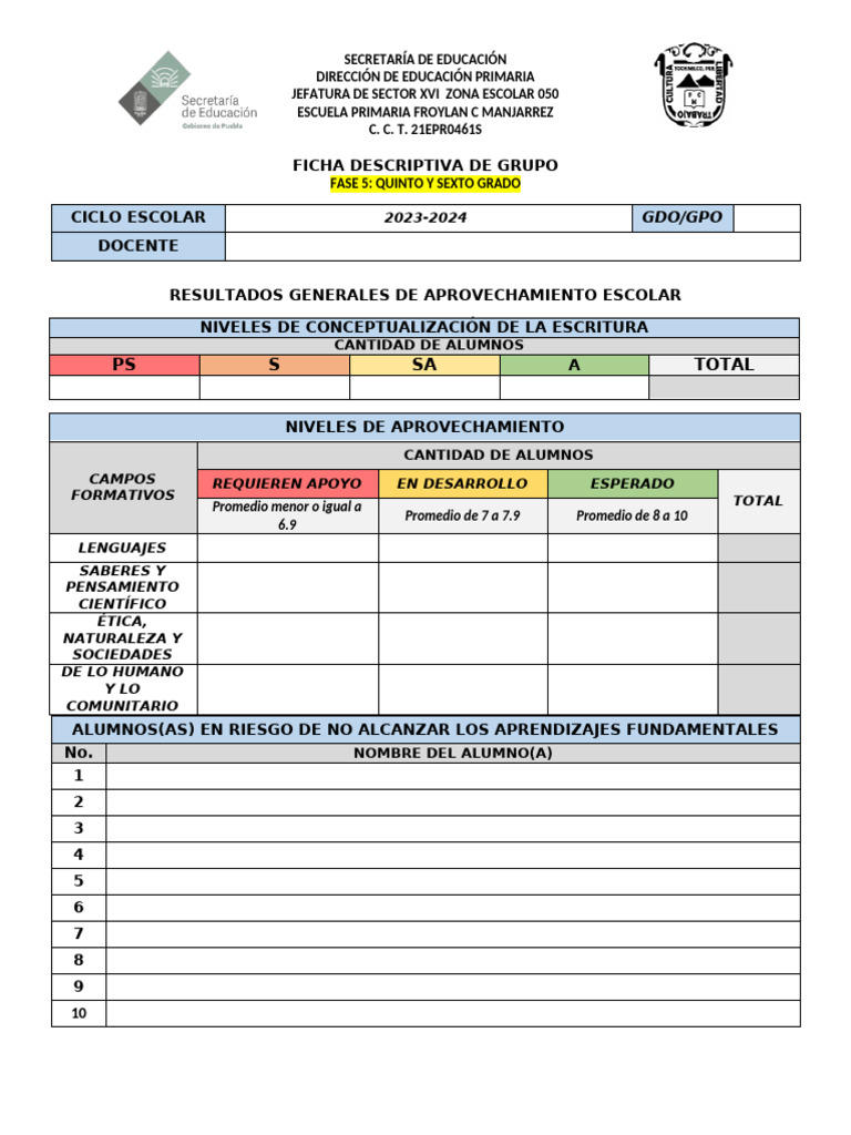 Formato Ficha Descriptiva Fase 5 | PDF | Educación primaria | Maestros